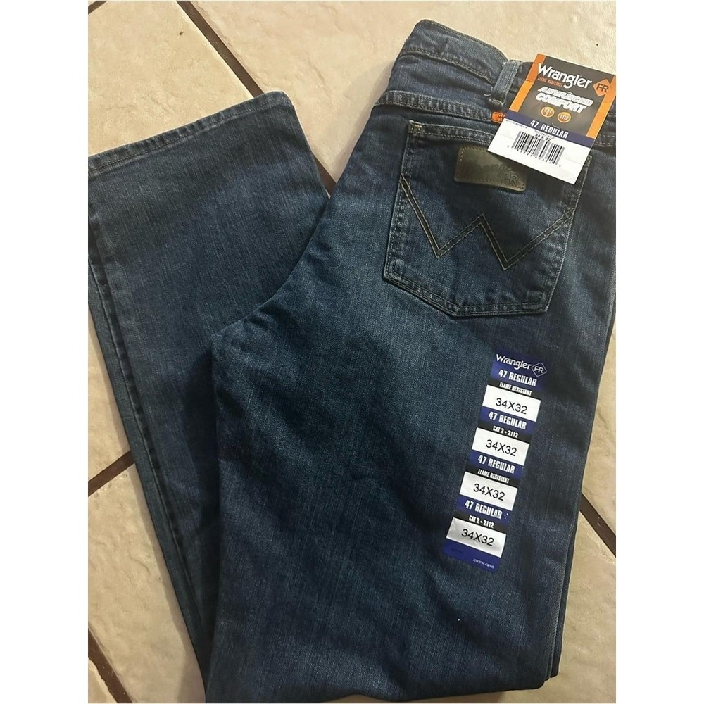 Wrangler Mens FR CAT 2 Blue Relaxed Fit Jeans 47 Regular 34x32 10FRAC47D